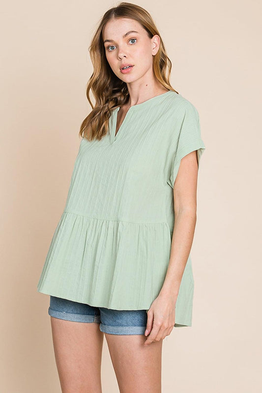 Cotton Bleu by Nu Lab Ruched Notched Short Sleeve Blouse Carauana Store
