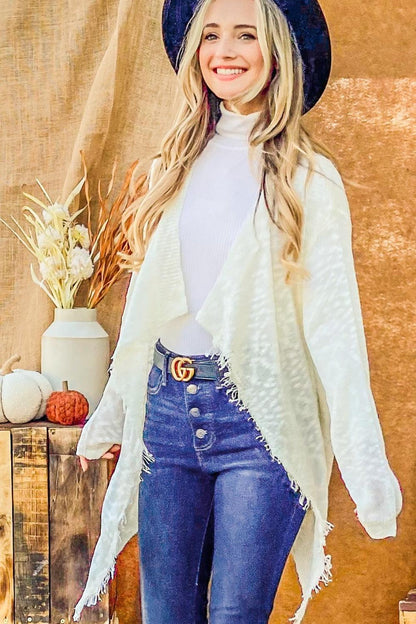 And The Why Textured Knit Fringe Hem Cardigan Carauana Store