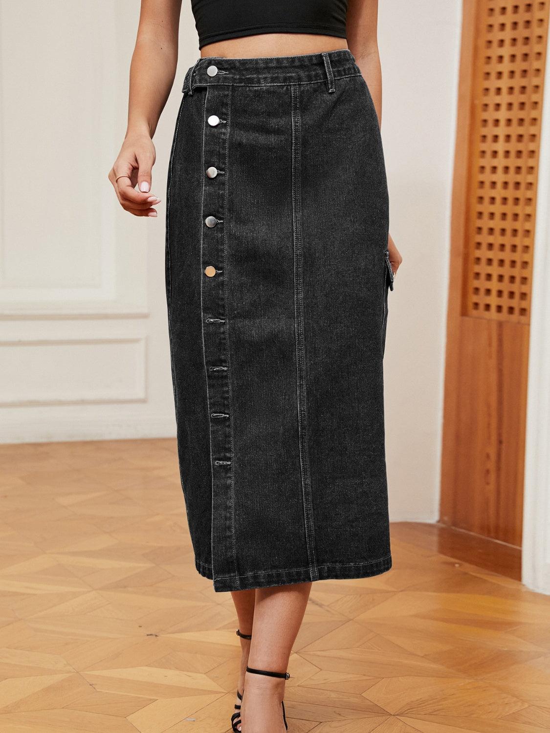 Button Down Denim Skirt Carauana Store