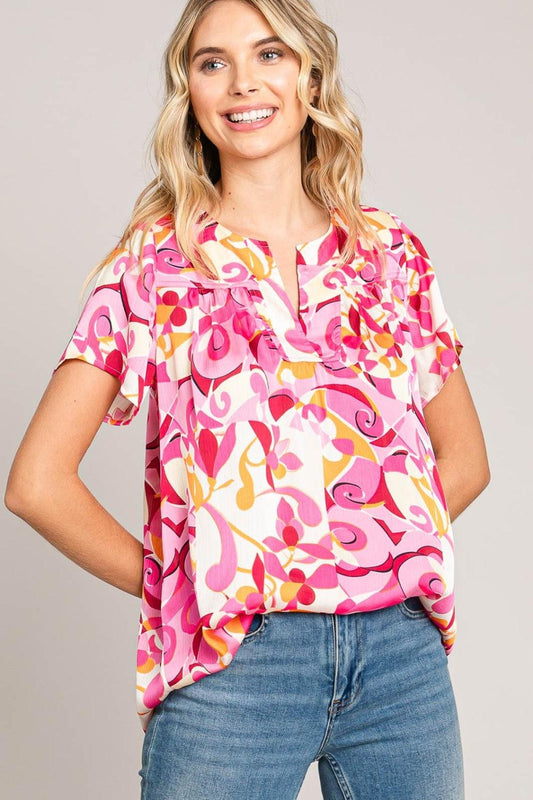 Cotton Bleu by Nu Label Abstract Print Short Sleeve Top Carauana Store