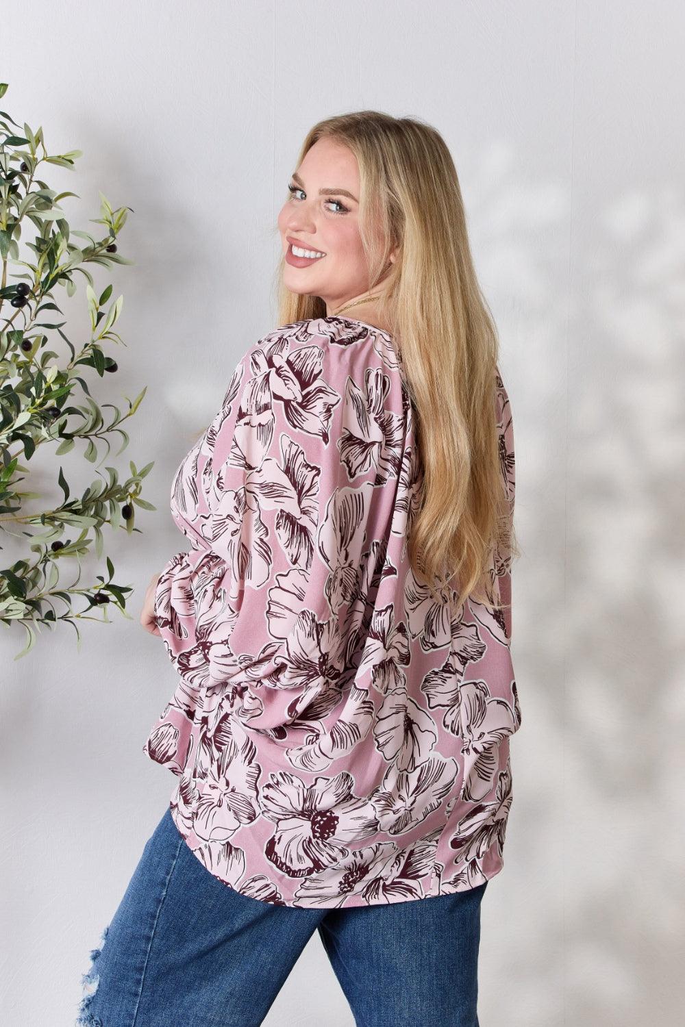 Heimish Full Size Floral V-Neck Balloon Sleeve Blouse Carauana Store