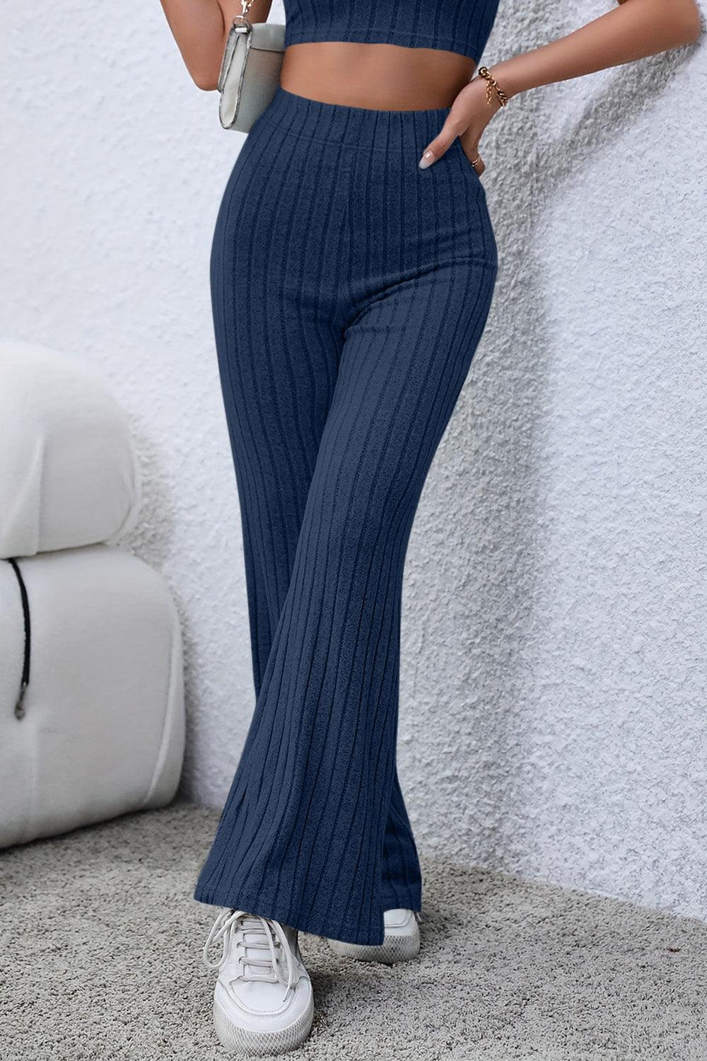 Basic Bae Full Size Ribbed High Waist Flare Pants Carauana Store