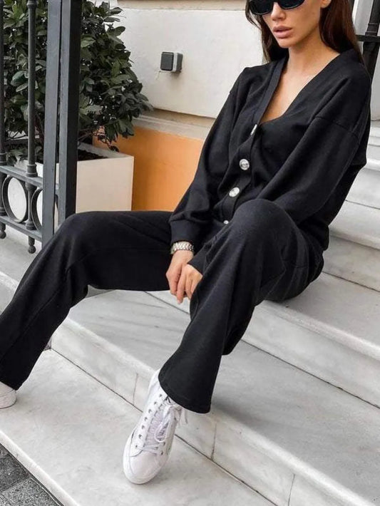 Full Size Button Up Long Sleeve Top and Pants Set Carauana Store