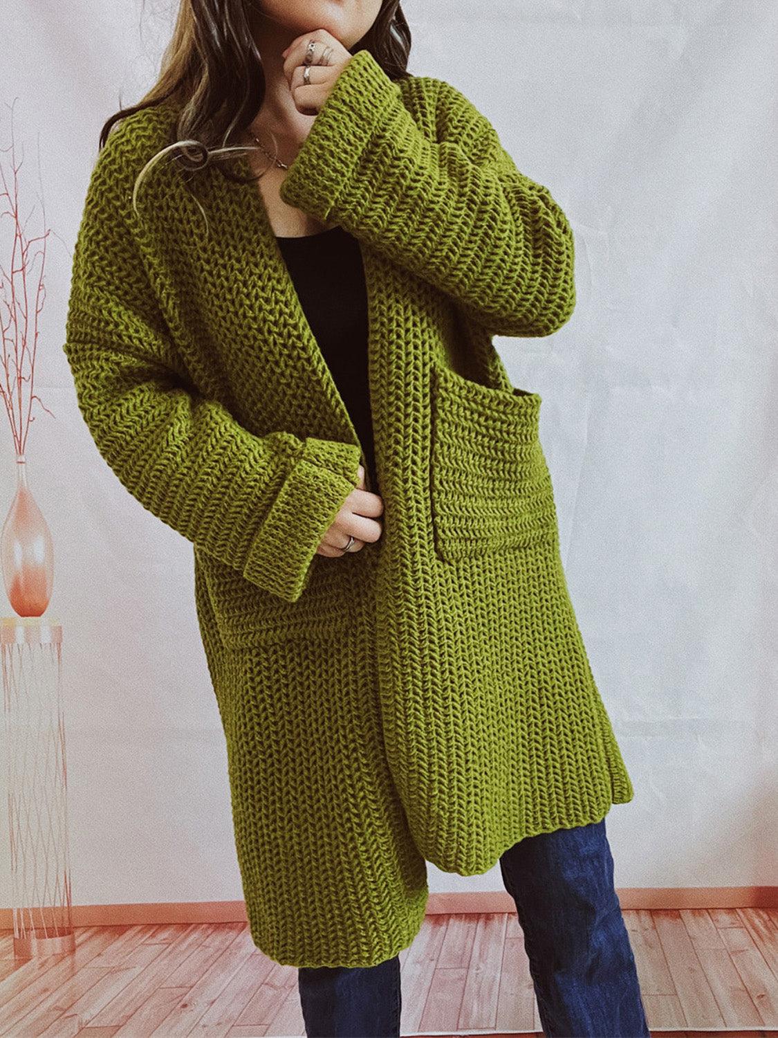 Open Front Long Sleeve Cardigan with Pockets Carauana Store