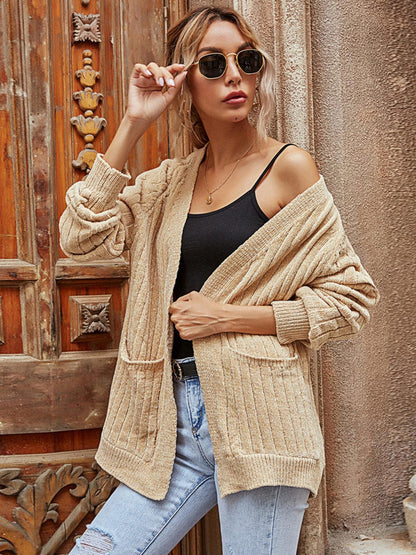 Ribbed Open Front Long Sleeve Cardigan Carauana Store