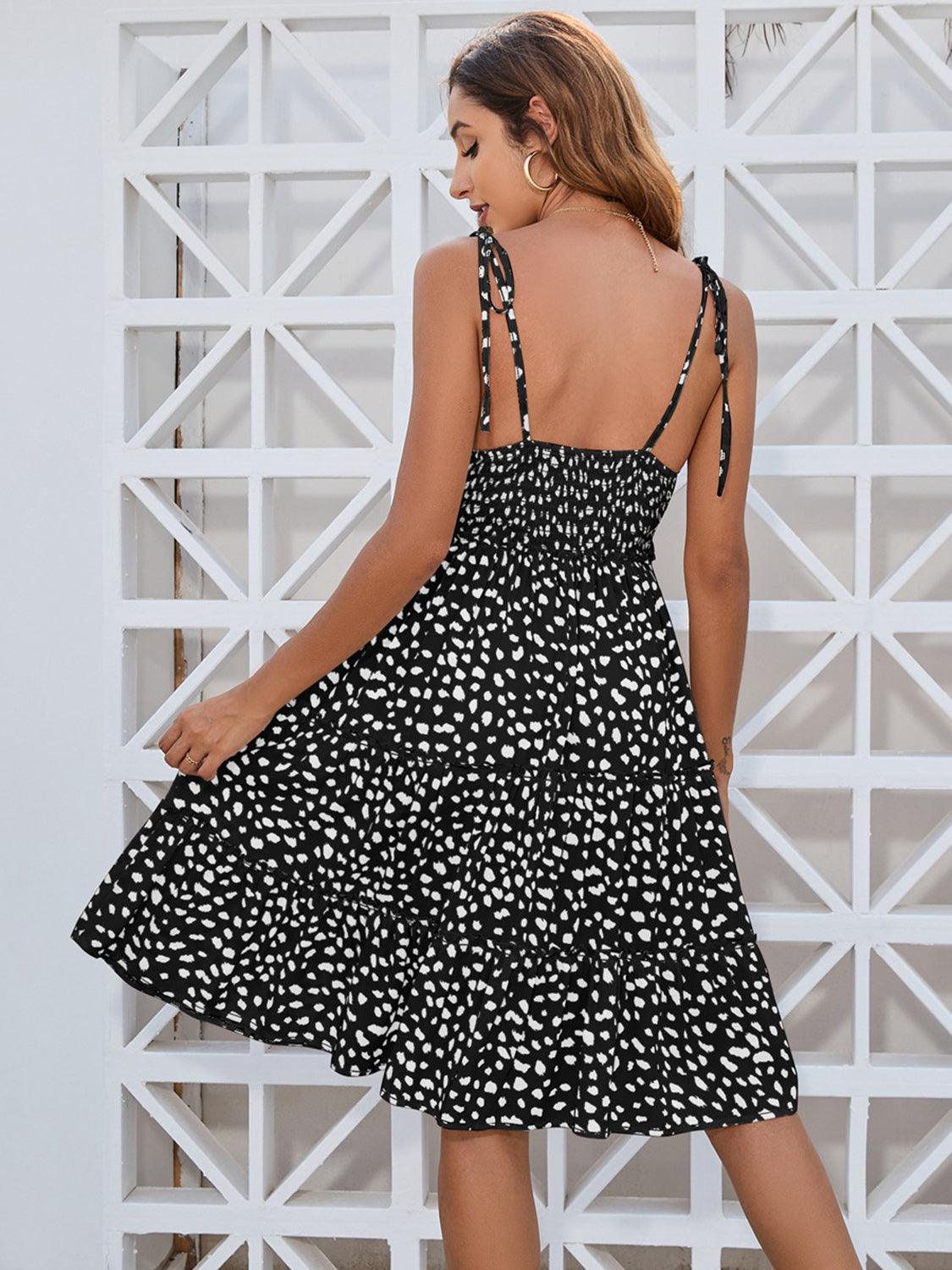 Printed Square Neck Tie Shoulder Dress Carauana Store