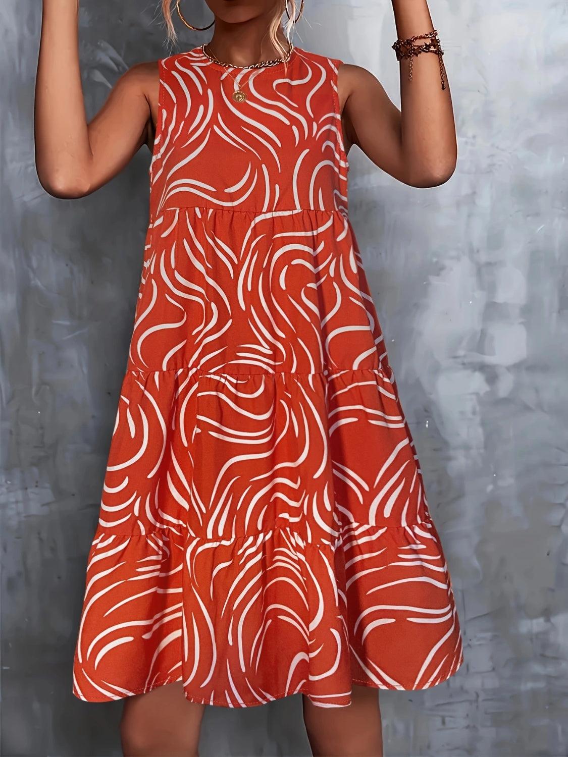 Printed Round Neck Sleeveless Dress Carauana Store