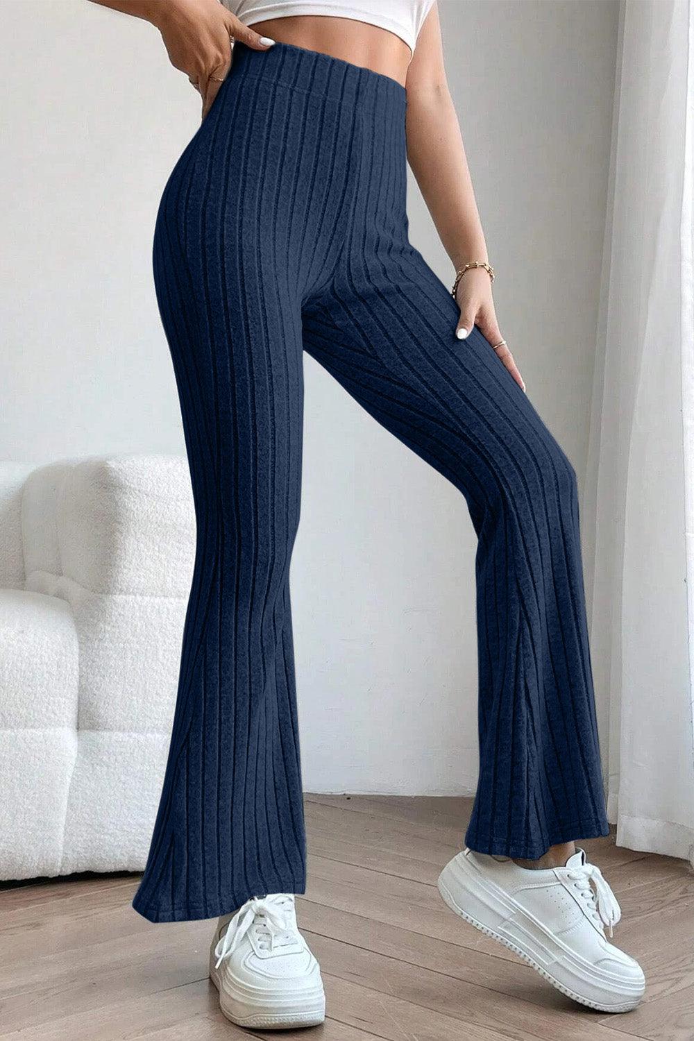 Basic Bae Full Size Ribbed High Waist Flare Pants Carauana Store