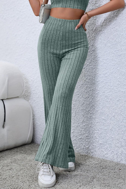 Basic Bae Full Size Ribbed High Waist Flare Pants Carauana Store