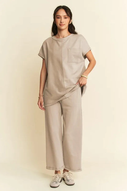 Davi & Dani Round Neck Short Sleeve Top and Pants Set Carauana Store