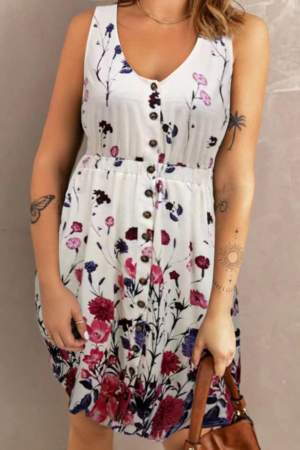 Double Take Scoop Neck Buttoned Sleeveless Magic Dress with Pockets Carauana Store