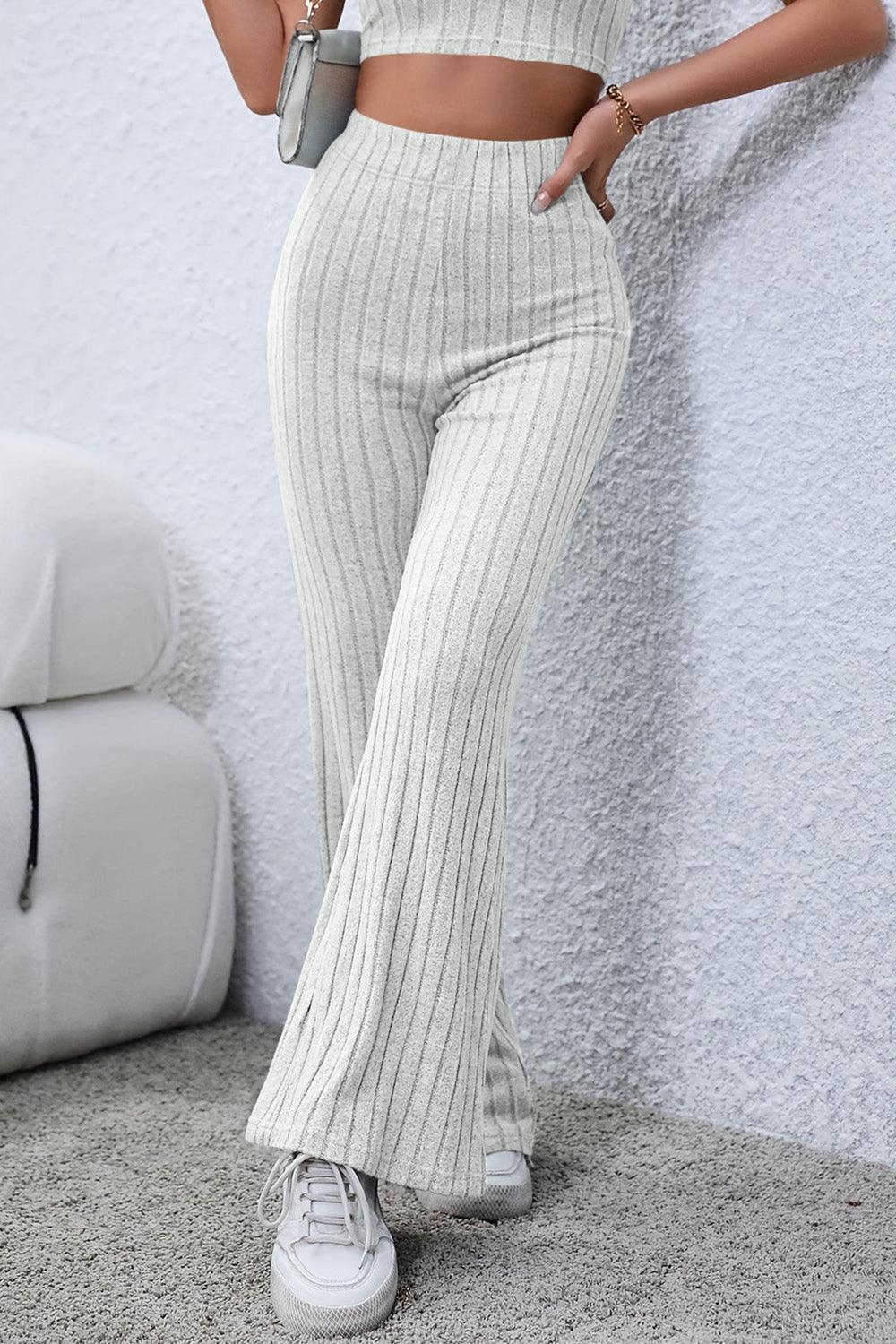 Basic Bae Full Size Ribbed High Waist Flare Pants Carauana Store