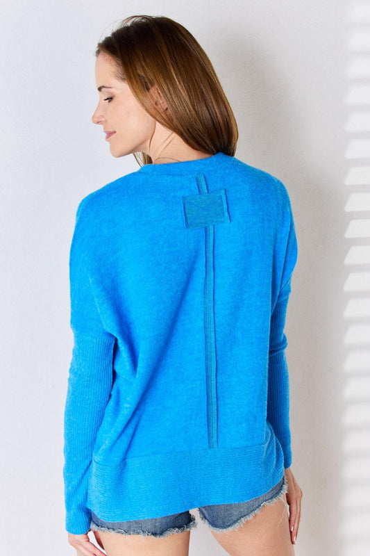 Zenana Ribbed Trim Round Neck Long Sleeve Top Carauana Store