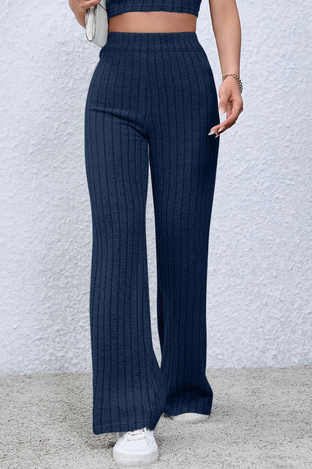 Basic Bae Full Size Ribbed High Waist Flare Pants Carauana Store
