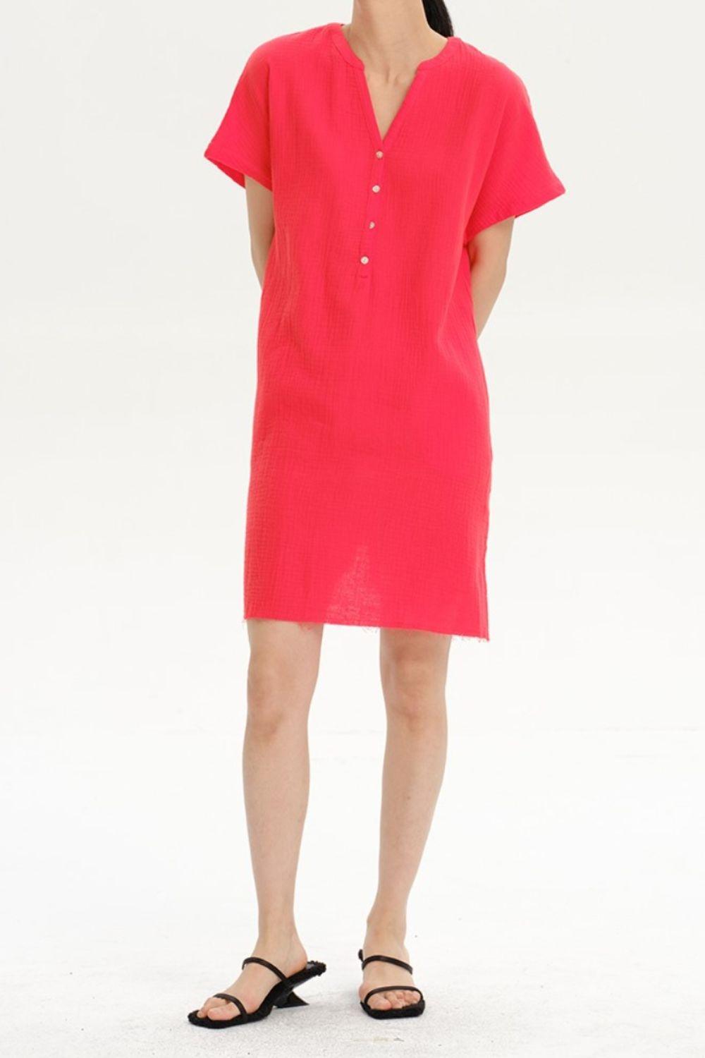 Slit Notched Short Sleeve Mini Dress Carauana Store
