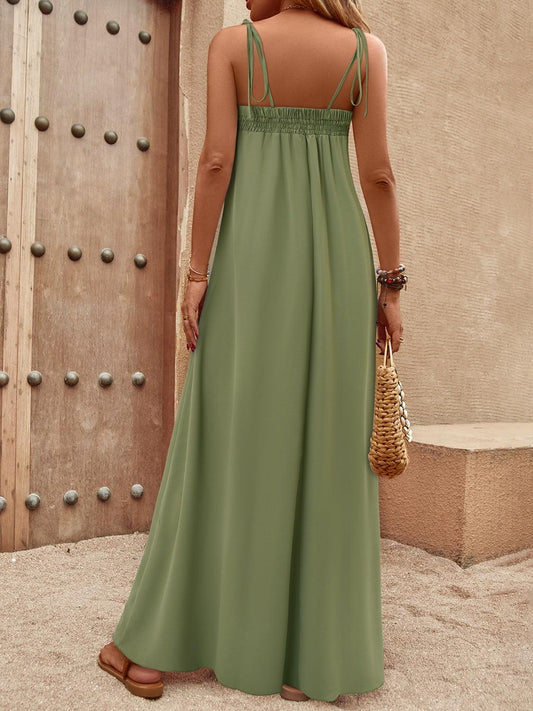 Tie-Shoulder Smocked Maxi Dress Carauana Store