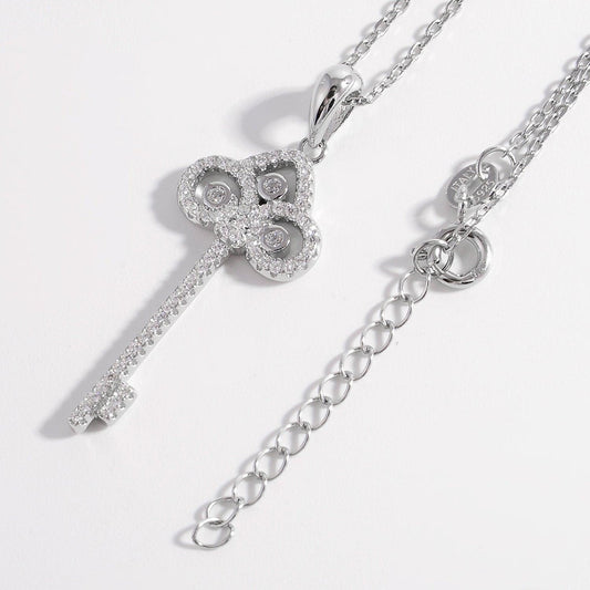 925 Sterling Silver Inlaid Zircon Key Shape Necklace Carauana Store