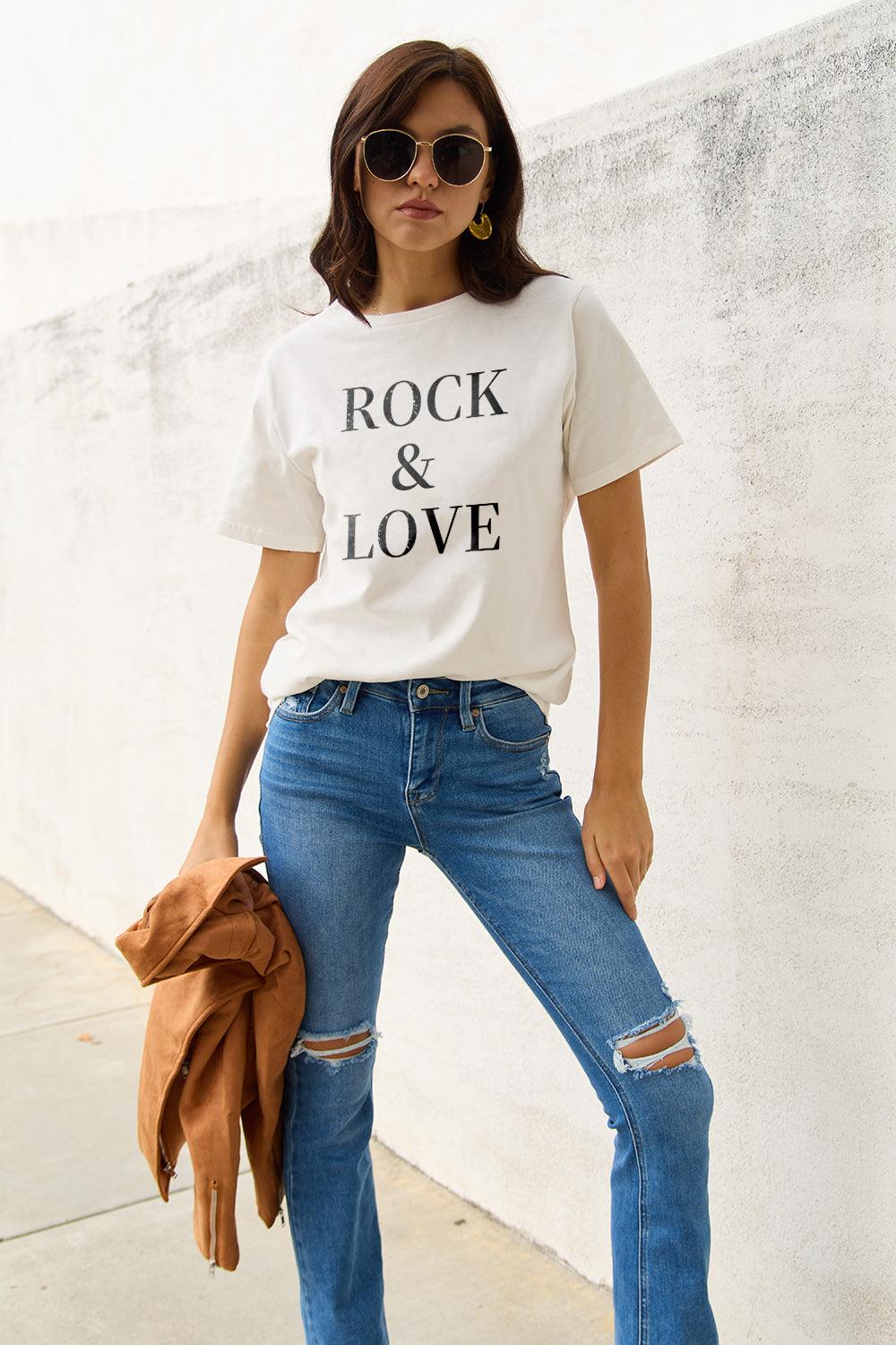 Simply Love Full Size ROCK ＆ LOVE Short Sleeve T-Shirt Carauana Store