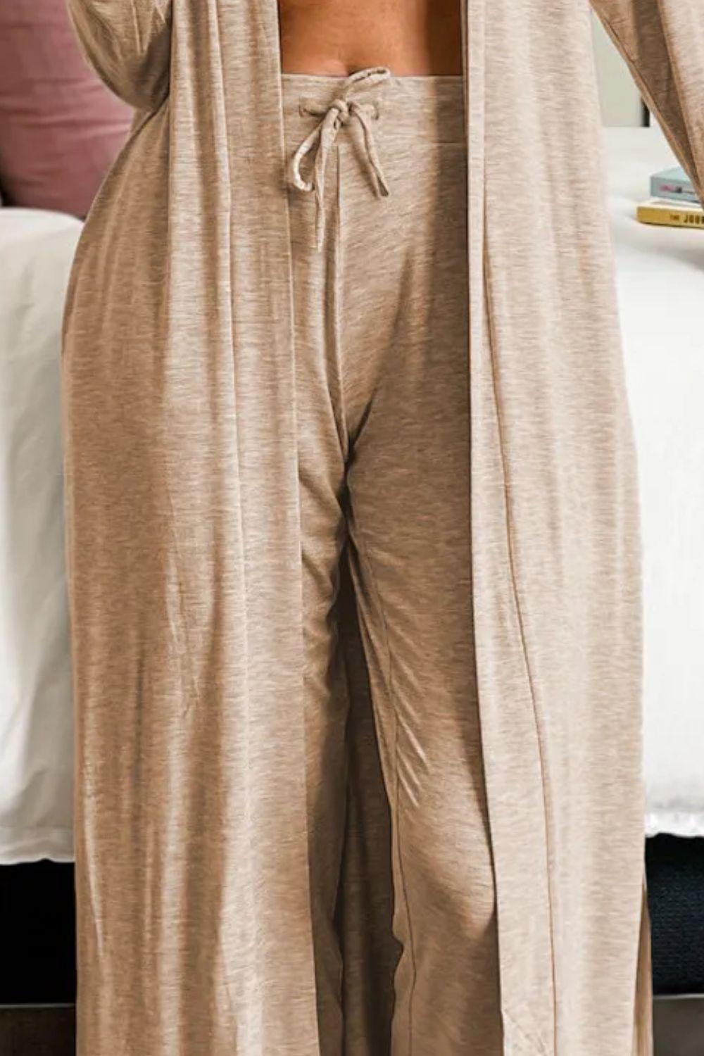 Open Front Long Sleeve Cardigan and Pants Lounge Set Carauana Store