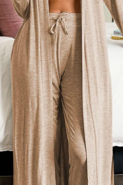 Open Front Long Sleeve Cardigan and Pants Lounge Set Carauana Store
