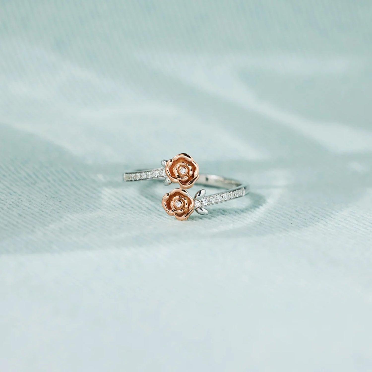 Rose Shape Inlaid Zircon Bypass Ring Carauana Store