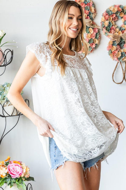 Heimish Full Size Round Neck Cap Sleeve Lace Top Carauana Store