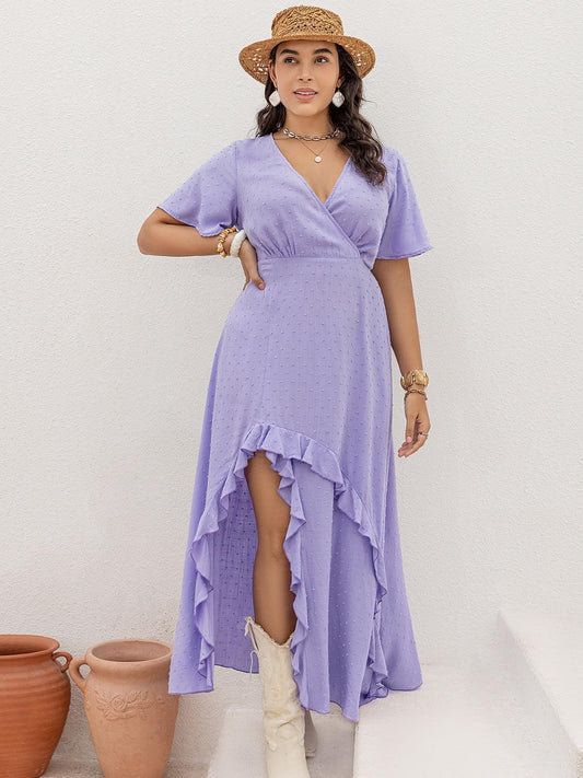Plus Size Swiss Dot High-Low Surplice Dress Carauana Store