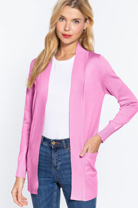 ACTIVE BASIC Ribbed Trim Open Front Cardigan Carauana Store