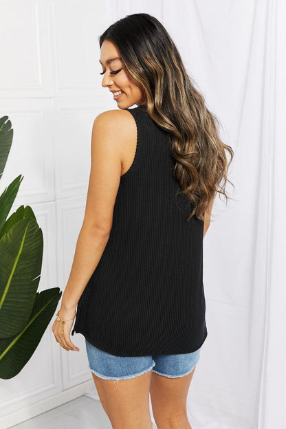 Blumin Apparel Chance of Sun Full Size Ribbed V-Neck Tank in Black Carauana Store