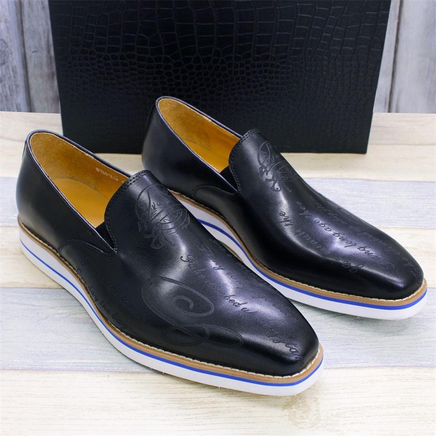 Fashion men casual shoes green comfortable flat loafers classic pointed handmade leather