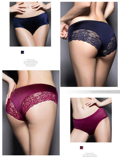 3Pcs Women's Lace Seamless Panties Set - Luxurious Mid-Rise Cotton Spandex Nylon Briefs | Carauana