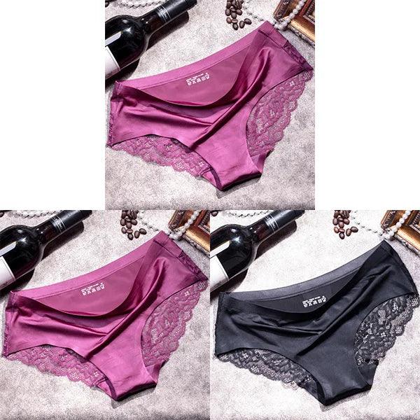 3Pcs Women's Lace Seamless Panties Set - Luxurious Mid-Rise Cotton Spandex Nylon Briefs | Carauana