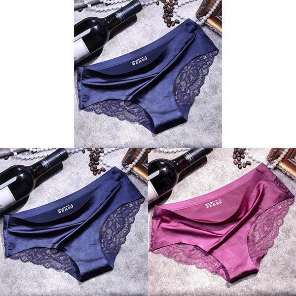 3Pcs Women's Lace Seamless Panties Set - Luxurious Mid-Rise Cotton Spandex Nylon Briefs | Carauana