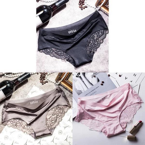 3Pcs Women's Lace Seamless Panties Set - Luxurious Mid-Rise Cotton Spandex Nylon Briefs | Carauana