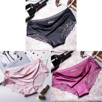 3Pcs Women's Lace Seamless Panties Set - Luxurious Mid-Rise Cotton Spandex Nylon Briefs | Carauana