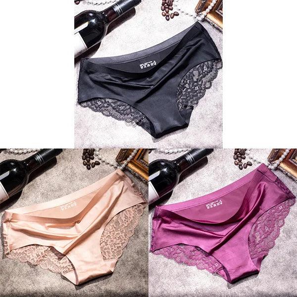 3Pcs Women's Lace Seamless Panties Set - Luxurious Mid-Rise Cotton Spandex Nylon Briefs | Carauana