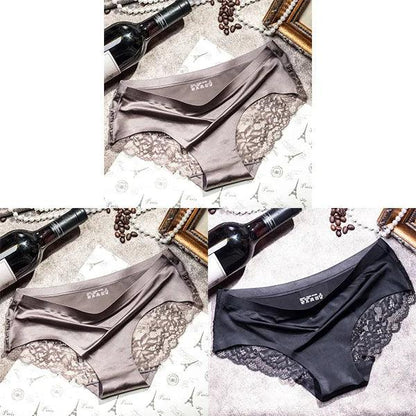 3Pcs Women's Lace Seamless Panties Set - Luxurious Mid-Rise Cotton Spandex Nylon Briefs | Carauana