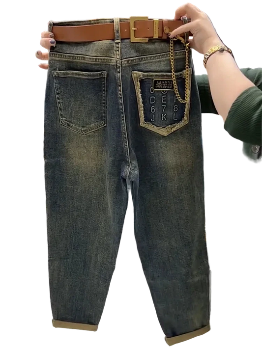 High-Waist Radish Harem Jeans Women 4XL