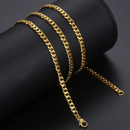 Hiphop Stainless Steel Necklace Curb Cuban Link Chain For Men Women Gold Color Solid Metal Punk Jewelry Gift KNM08 - CaRaUaNa Fashion