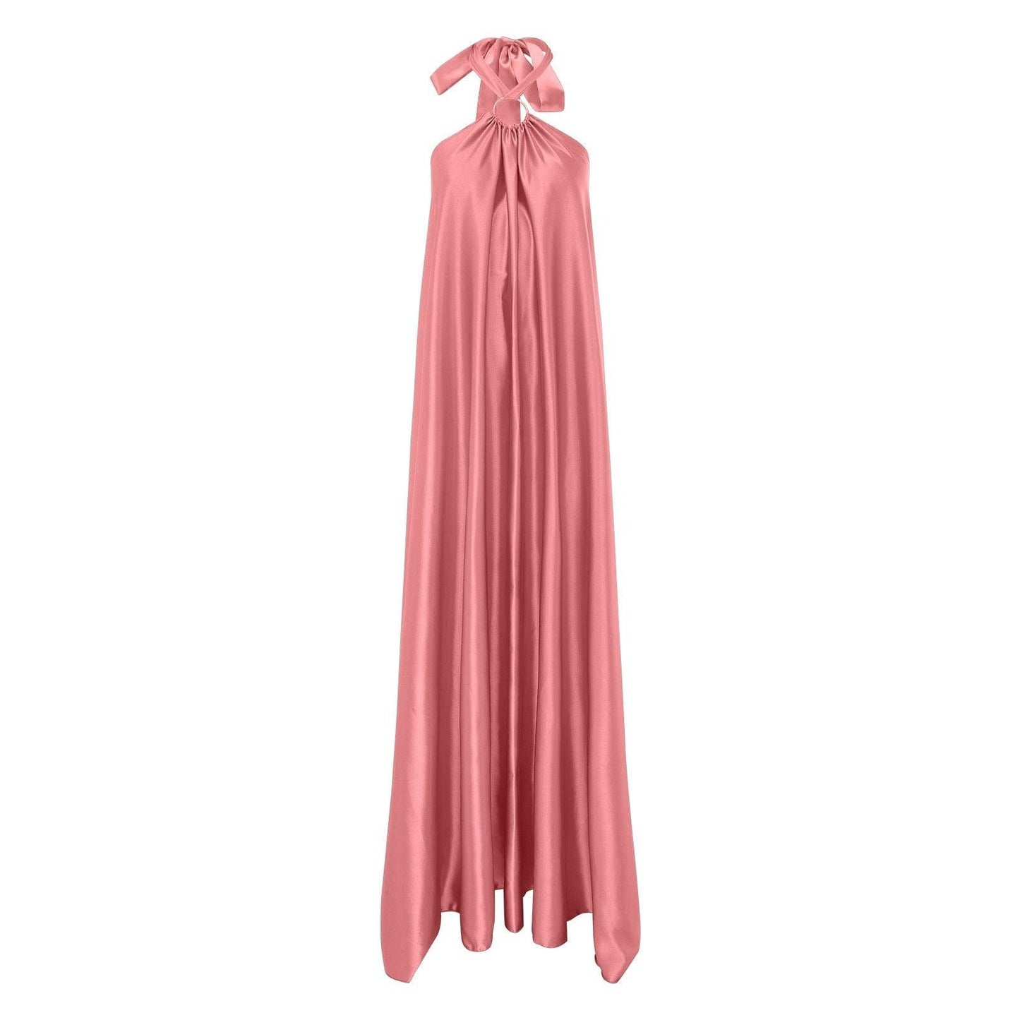 Long Formal Satin Dress Halter Neck Sleeveless