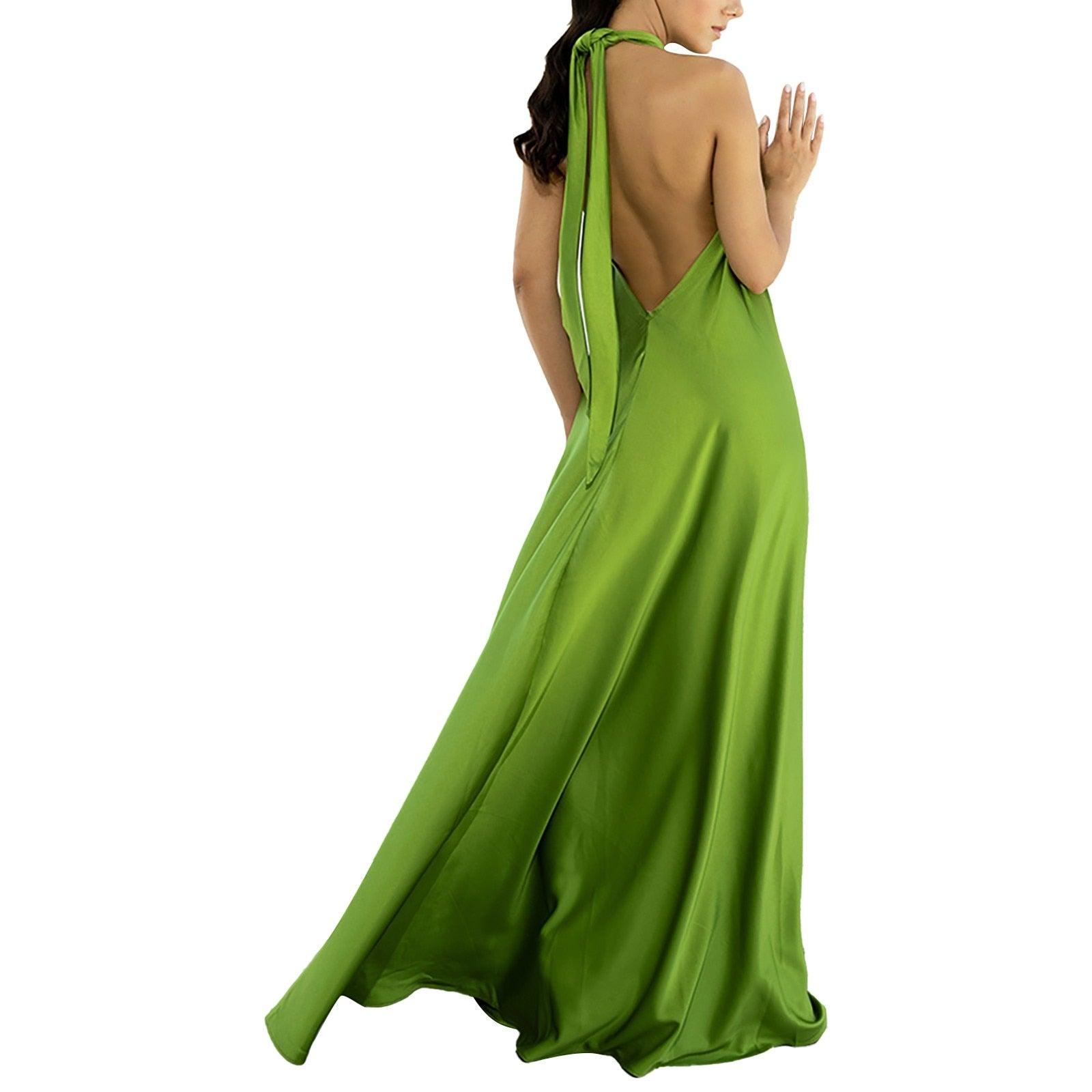 Long Formal Satin Dress Halter Neck Sleeveless