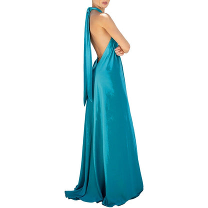 Long Formal Satin Dress Halter Neck Sleeveless