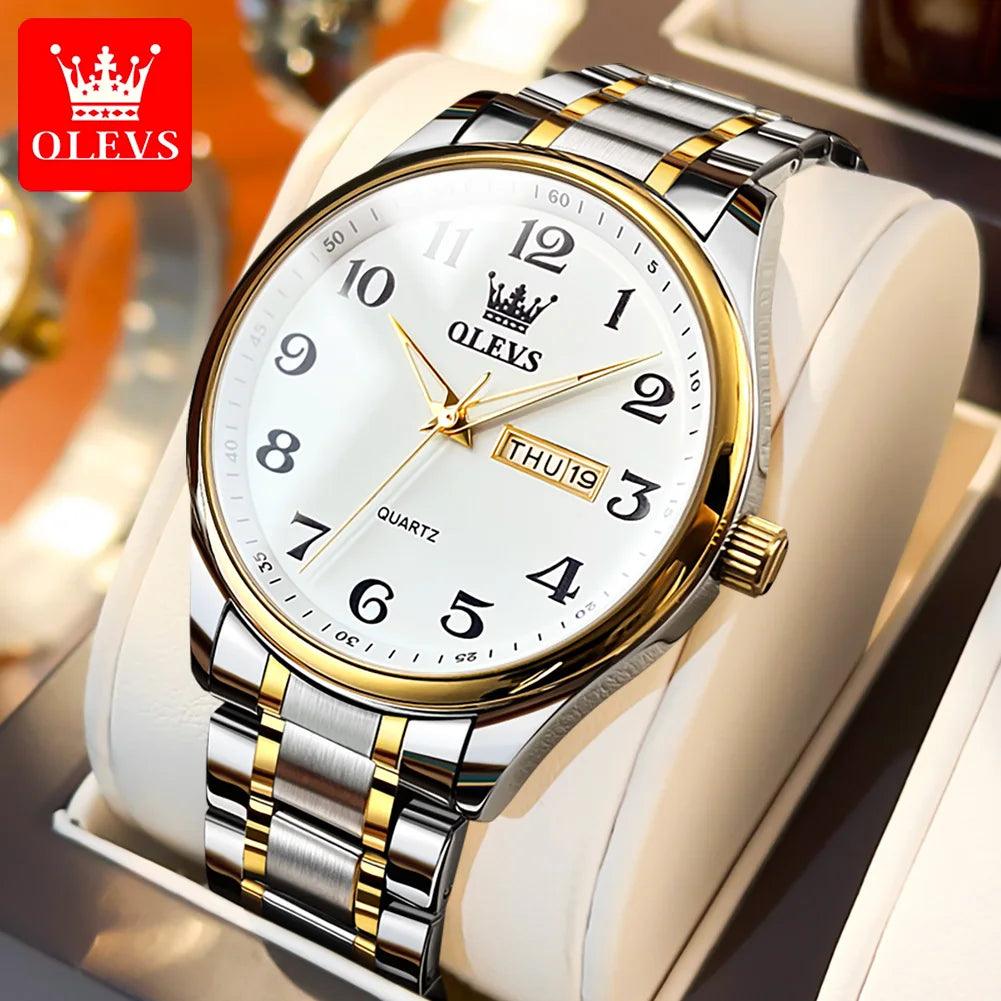 OLEVS 5567 Classic Quartz Watch for Women Set Elegant Dress Luminous Waterproof Week Date Clock Stainless Steel Wristwatch Gift