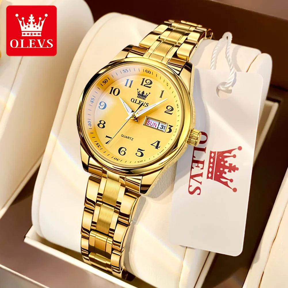 OLEVS 5567 Classic Quartz Watch for Women Set Elegant Dress Luminous Waterproof Week Date Clock Stainless Steel Wristwatch Gift