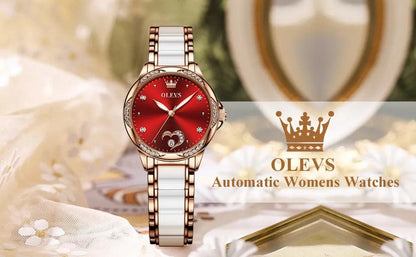 OLEVS Ceramic Band Automatic Self-Wind Watch | Fashionable & Durable with Diver Function and 5Bar Water Resistance Elegant Ladies Watch Set 6631