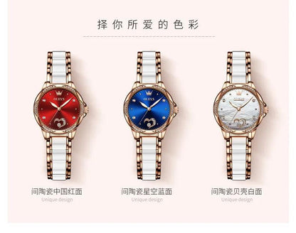 OLEVS Ceramic Band Automatic Self-Wind Watch | Fashionable & Durable with Diver Function and 5Bar Water Resistance Elegant Ladies Watch Set 6631