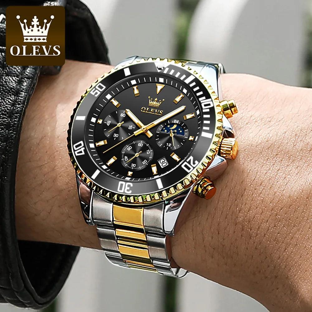 OLEVS Men Watch Stainless Steel Waterproof Luiminous Business Fashion Luxury Men's Watch Date Moon Phase Quartz Watches For Men