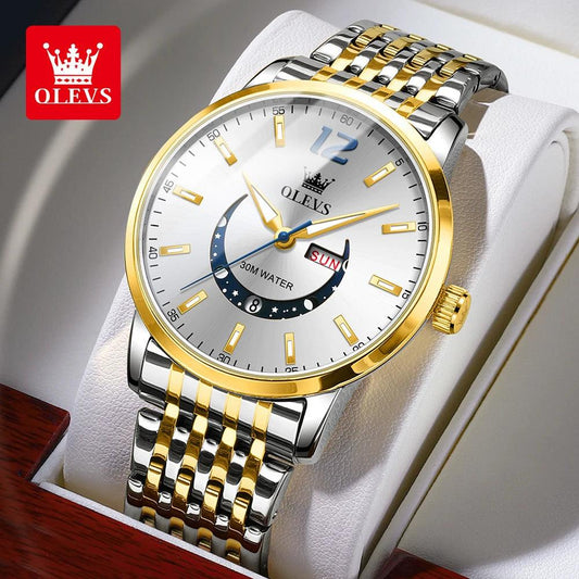 OLEVS Men's Watches Fashion Trend Crescent Shaped Dial Original Quartz Watch