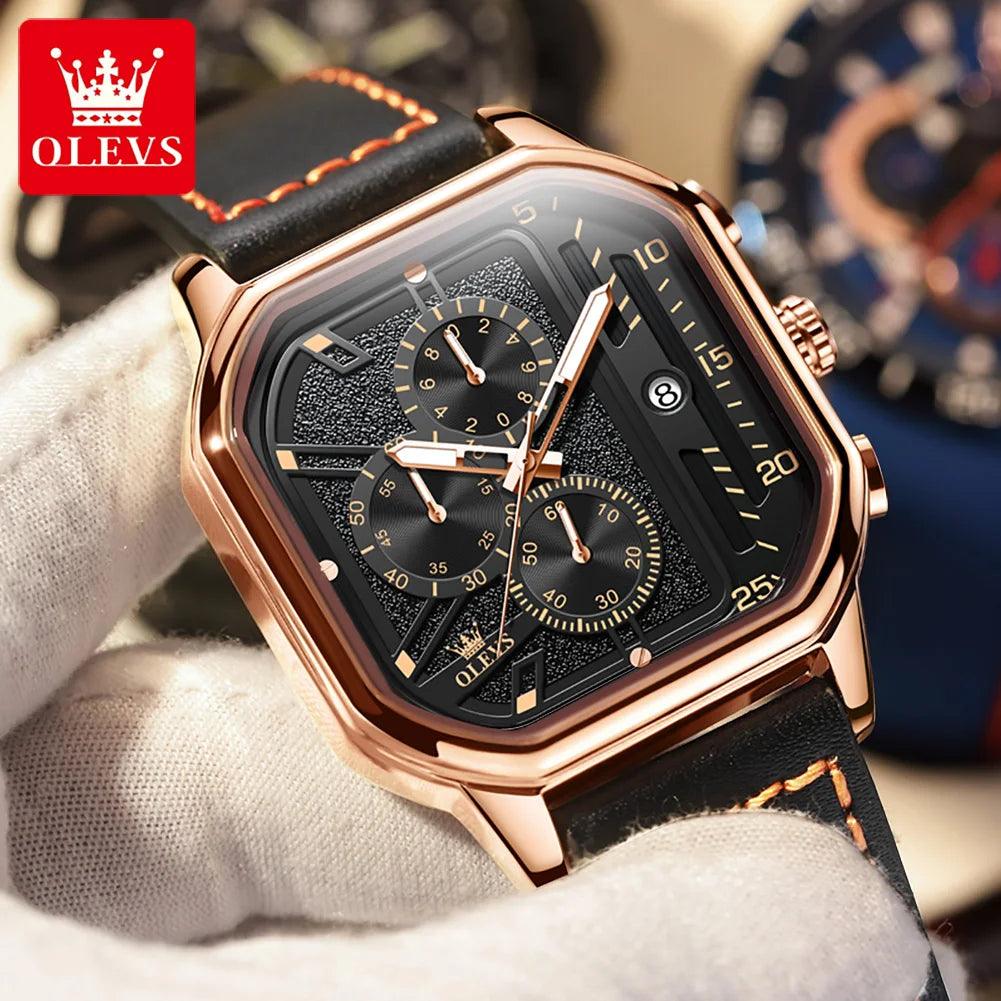 OLEVS Original Certification Top Luxury Men's Watches Waterproof Fashion Luminous Multifunctional Quartz Watch Leather Strap