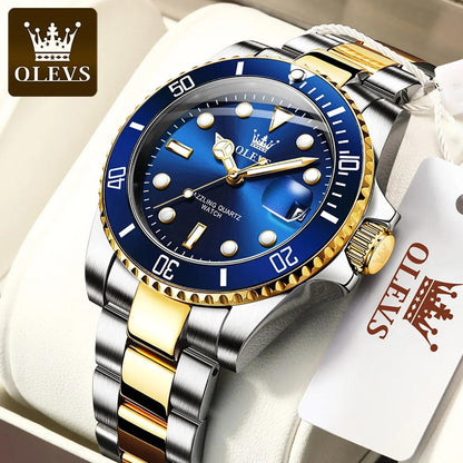 OLEVS Watches for Men with Date Luxury Big Face Waterproof Mens Wristwatch Analog Dress Two Tone Stainless Steel Man Watch